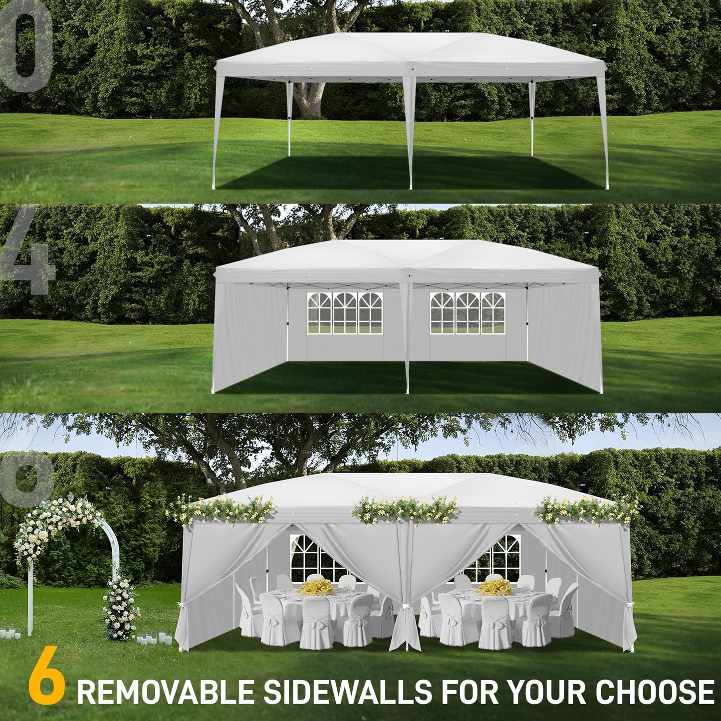 Outvita 10x20ft Pop Up Canopy with 6 SideWalls, Ez Pop Up Portable Instant Canopy Tent for Outdoor Events, Party, Wedding, Birthday,Graduation (White) - WoodArtSupply