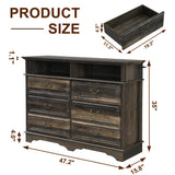 Yechen Farmhouse 6 Drawers Double Dresser, 47'' Wide Dresser Chest of Drawers with 2 Open Shelves, Dresser TV Stand, Rustic Wood Storage Dresser Organizer for Bedroom, Hallway, Entryway, Living Room Yechen
