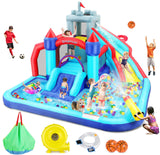 Wesoky Bounce House Water Slide for Kids, 10 in 1 Big Waterslide Inflatable Water Park with Splash Pool Long Slide Sprinkler Blower, Blow up Water Slides Bounce House for Kids Backyard Bouncy Castle Wesoky
