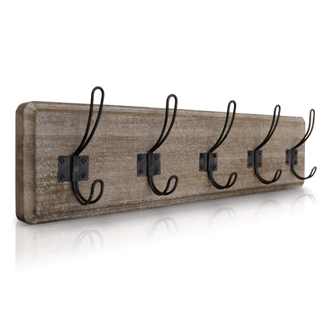 HBCY Creations Weathered Rustic Coat Rack Wall Mount with 5 Hooks, Solid Pine Wood 24 inch Wall Hooks for Entryway, Mudroom, Hallway, Bathroom - Vintage Farmhouse Style Wall Mounted Towel Rack HBCY Creations