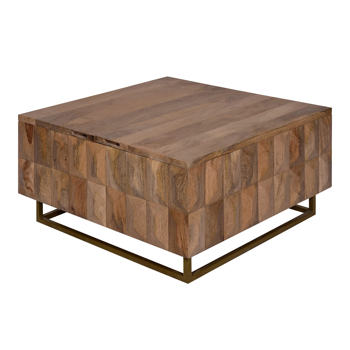 The Urban Port 33-Inch Lift Top Storage Trunk Coffee Table, Square, Mango Wood, Natural Brown TUP THE URBAN PORT