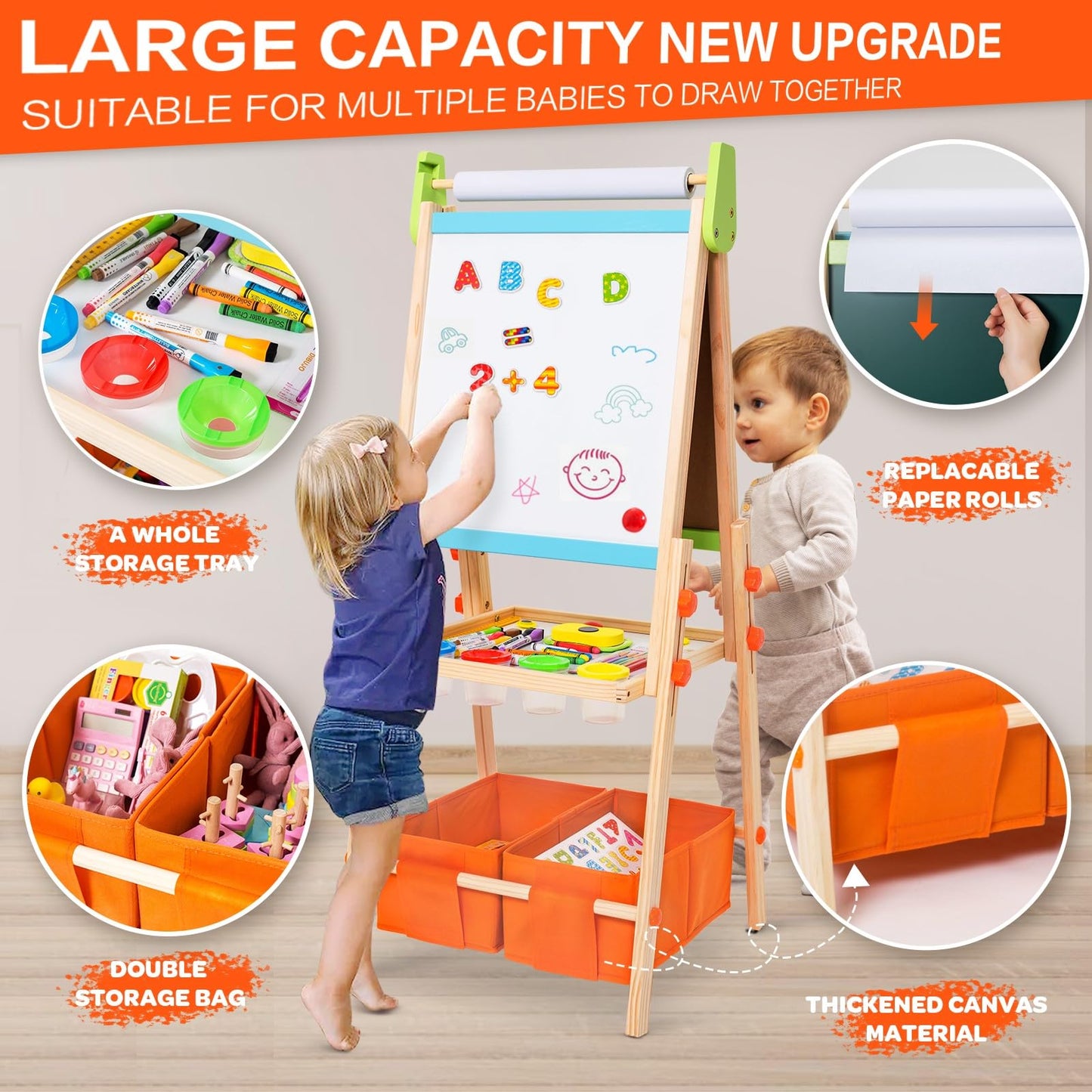 Kids Easel Including 100+ Accessories, Rundad Double Sided Wooden Easel for Kids Age 3-8 with Magnetic Chalkboard & Painting Board, Free Height Adjustable Art Easel Supplies for Toddlers - WoodArtSupply