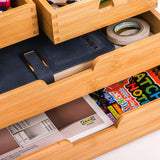 DEAYOU Bamboo Desk Organizer, Bamboo Storage Cabinet Box with 4 Drawers for Letter, Home Office Supplies, 3-Layer DEAYOU