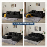 Sectional Modern Sleeper Sofa Couches for Living Room-113'' Black 3 Seater U-Shaped Lounge Cloud Couch-No Assembly Modular Corduroy Convertible Sponge Compression Sofas with Chaise for Home House Living&Giving