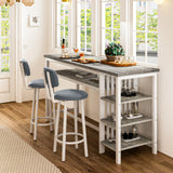 DKLGG Bar Table and Chairs Set of 2, 47" Farmhouse Counter Height Pub Set for 2 Dining Table Set with Storage & Stools Island Table for Kitchen, Home Bar, Grey DKLGG