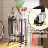 SUFAUY Garden Tool Organizer, Rolling Heavy-Duty Garage Tool Stand, Yard Storage Rack with Casters and Hooks, Black SUFAUY