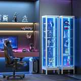 Desirable Life 5-Tier Glass Display Cabinet with 13 Color LED Lights & Lock, 63" Curio Cabinet with Glass Doors & Adjustable Shelves, Lighted Display Case for Collectibles Figures Trophy - White Desirable Life