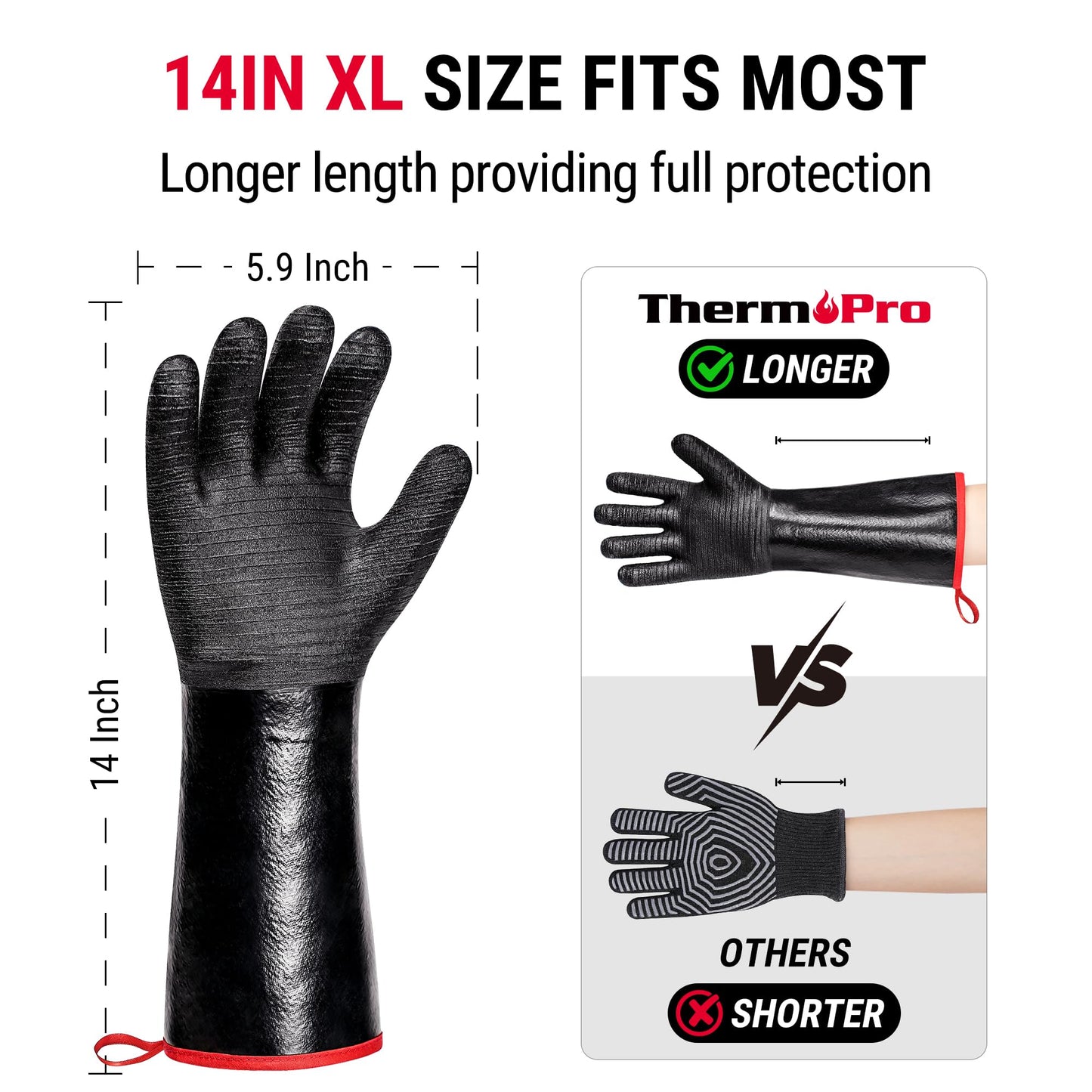 ThermoPro BBQ Gloves Oven Gloves, 932°F Heat Resistant Gloves for Cooking, 14" Waterproof Grilling Gloves for Men/Women, Non-Slip Neoprene Fire Gloves for Fire Pit BBQ Smoker Accessories