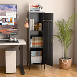 SUXXAN 54" H Metal Storage Locker, Metal Cabinet with Lockable Door & Towel Rack & 2 Side Pegboards with Hooks for Home School Office Gym Bedroom, Assembly Required(Black) SUXXAN