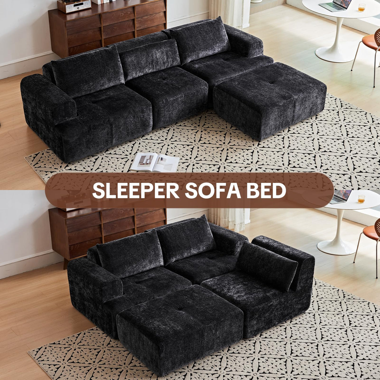 LOOMORA 108" Modular Sectional Sofa - L-Shape Chaise, Modern Modular Cloud Couch with Deep Seat and Pillow, Boneless Couch Comfy Sofa for Living Room & Apartment, No Assembly(Black) LOOMORA