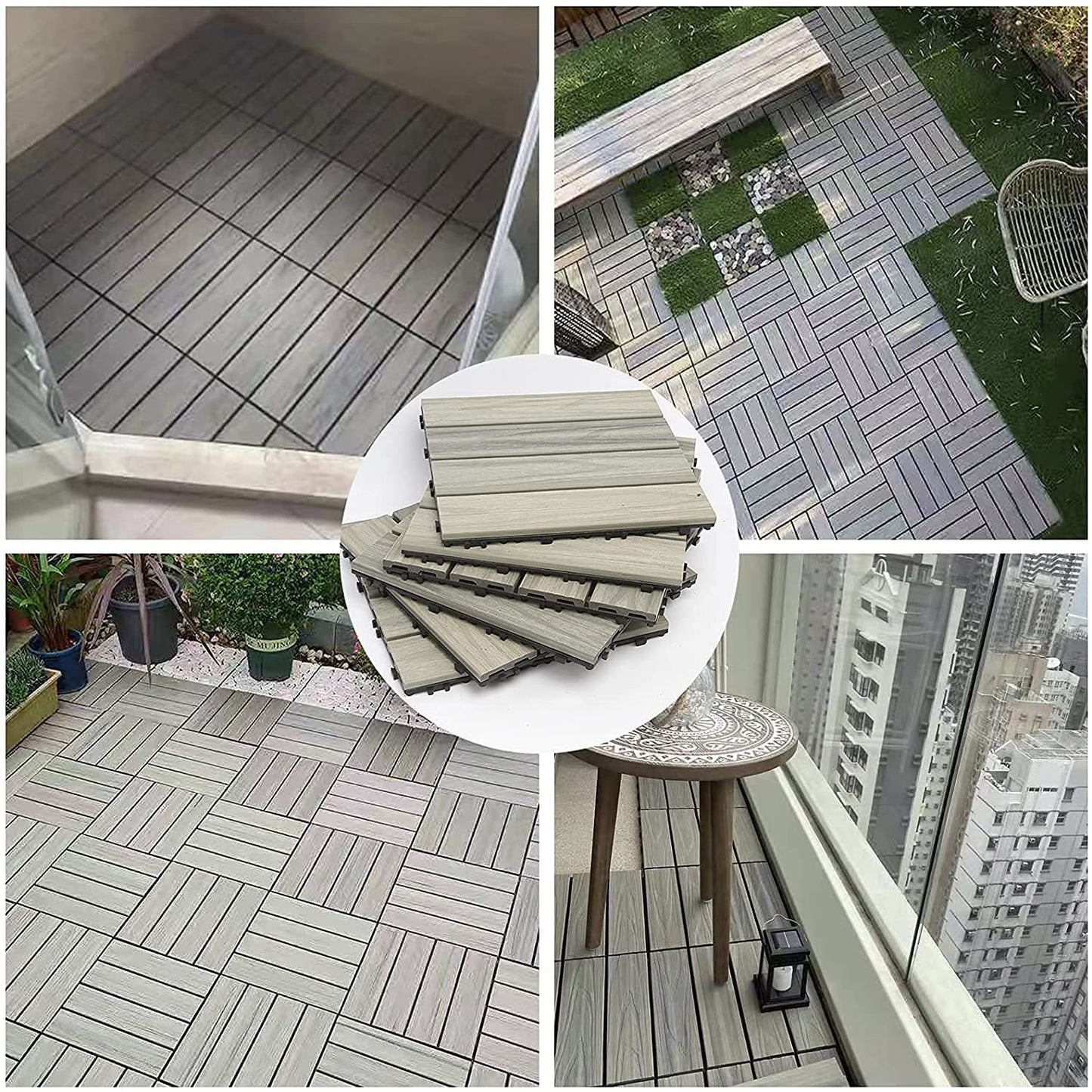 WPC Patio Deck Tiles,DIY Interlocking Decking Tiles, Floor Tile,Water Resistant Indoor Outdoor (9, 3D Organic White) - WoodArtSupply