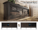 AMERLIFE 47.2" H King Bed Frame with Hidden Space Bookcase Headboard and Charging Station, Beds with 2 Storage Drawers and Wood Slats, No Box Spring Needed, Dark Oak AMERLIFE