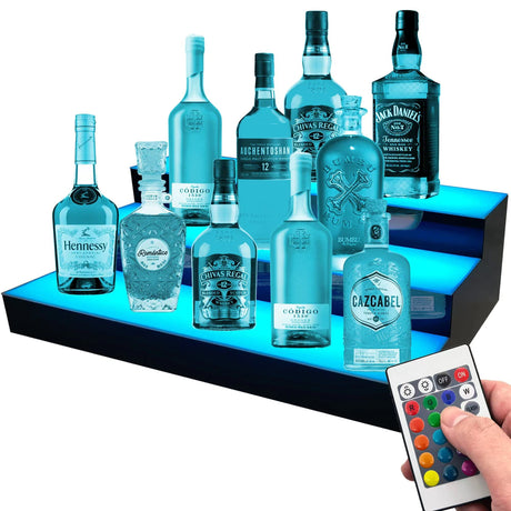 Royxen LED Lighted Liquor Bottle Shelf 3 Tier, 24 Inch Bar Shelf with Remote, Bottle Stand Multicolor Lighting Modes for Bars Royxen
