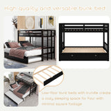 Twin Over Twin/King Bunk Beds with Trundle, Twin Over Pull-Out bunk Bed Accommodate 4 People for Kids, Adult, Extendable Bunk Beds with Ladder and Safety Rail,Espresso Bellemave