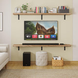 Wallniture Cervo 72"x9.5" Floating Shelves for Wall, Living Room Wall Book Shelf, Kitchen Floating Shelves with Metal Heavy Duty Brackets, Burnt Finish, Wood Set of 2 Wallniture