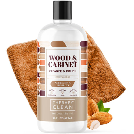 Therapy Wood Polish Bundle with Microfiber 16 oz. - Wood Furniture Polish, Best Wood Furniture Cleaner - Almond Scent - Wood Cleaner, Cabinet and Table Restorer, Natural Wood Conditioner Therapy