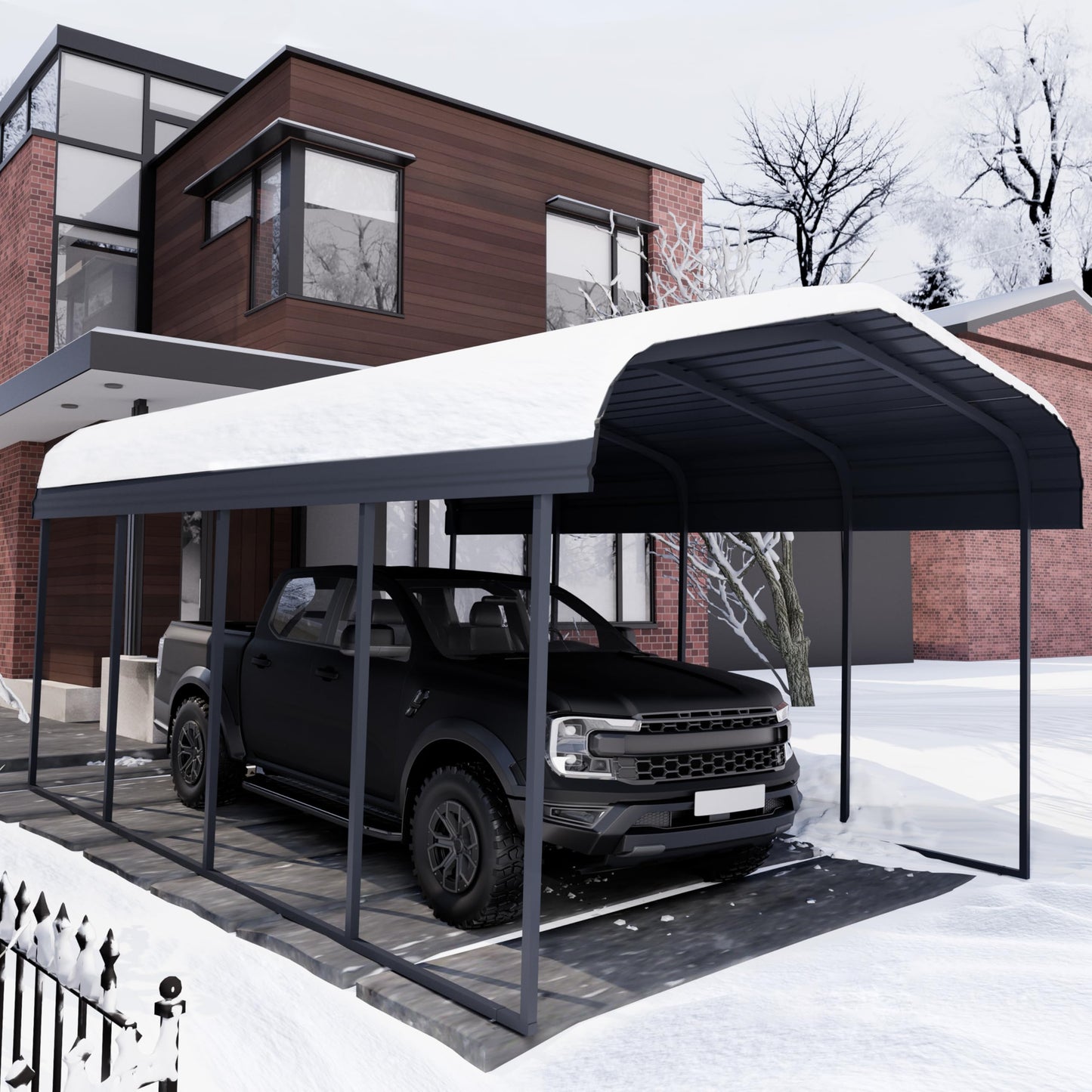 Chilihom Car Port Metal Carport 12 ×20 FT Heavy Duty Carport Kit, Metal Garage Carport Canopy with Galvanized Steel Roof & Frame，Car Tent Outdoor Storage Shed for Car, Boats and Truck, Charcoal