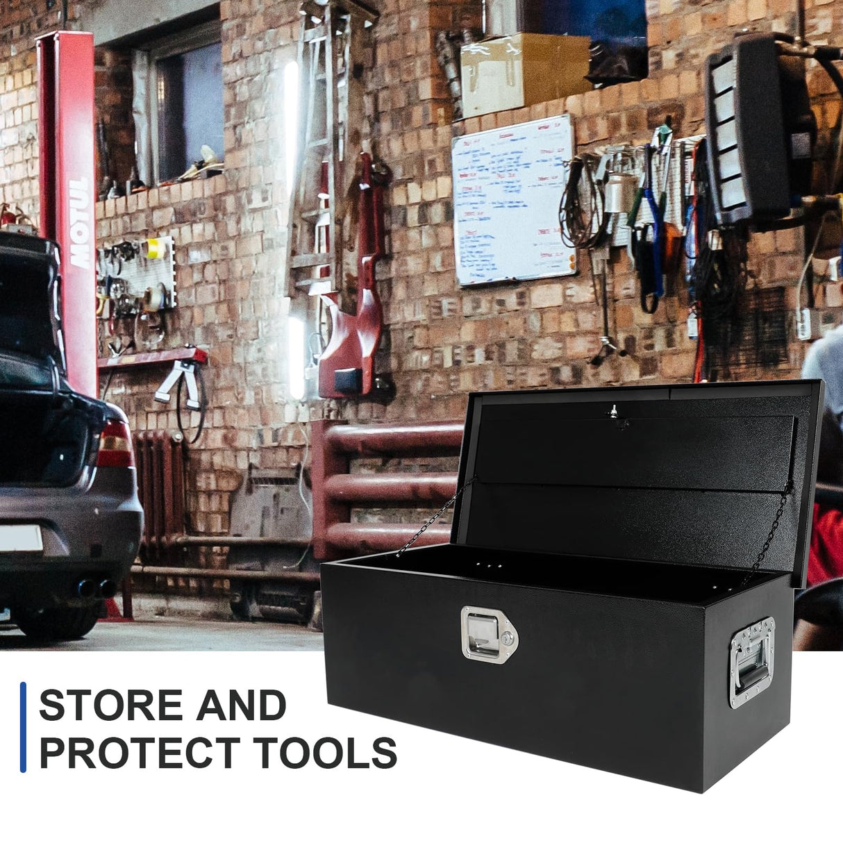 acylph Black Steel Heavy Duty Truck Tool Box Truck Storage Box for Pickup, Waterproof Tool Box Storage Organzer with Latch and Keys,30"x13"x10" acylph