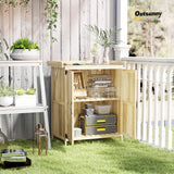 Outsunny Outdoor Storage Cabinet, Garden Tool Shed with Metal Tabletop and Shelf, Wooden Potting Bench with 2 Doors for Backyard, Patio, Lawn, Natural Wood Outsunny