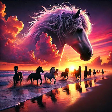 Horse Diamond Art Kits for Adults - Horse Diamond Painting Round Full Drill for Beginners, 5D Paint by Diamonds Gem Art Kit DIY Crafts Home Wall Decor Gifts 14x14 inch Generic