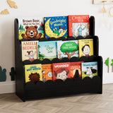 SpaceAid 3-Tier Scalloped Bookshelf, Montessori Bookcase for Toddlers, Wooden Book Shelf Organizer Display Furniture for Kids Rooms, Playroom, Nursery and Classroom, Black SpaceAid