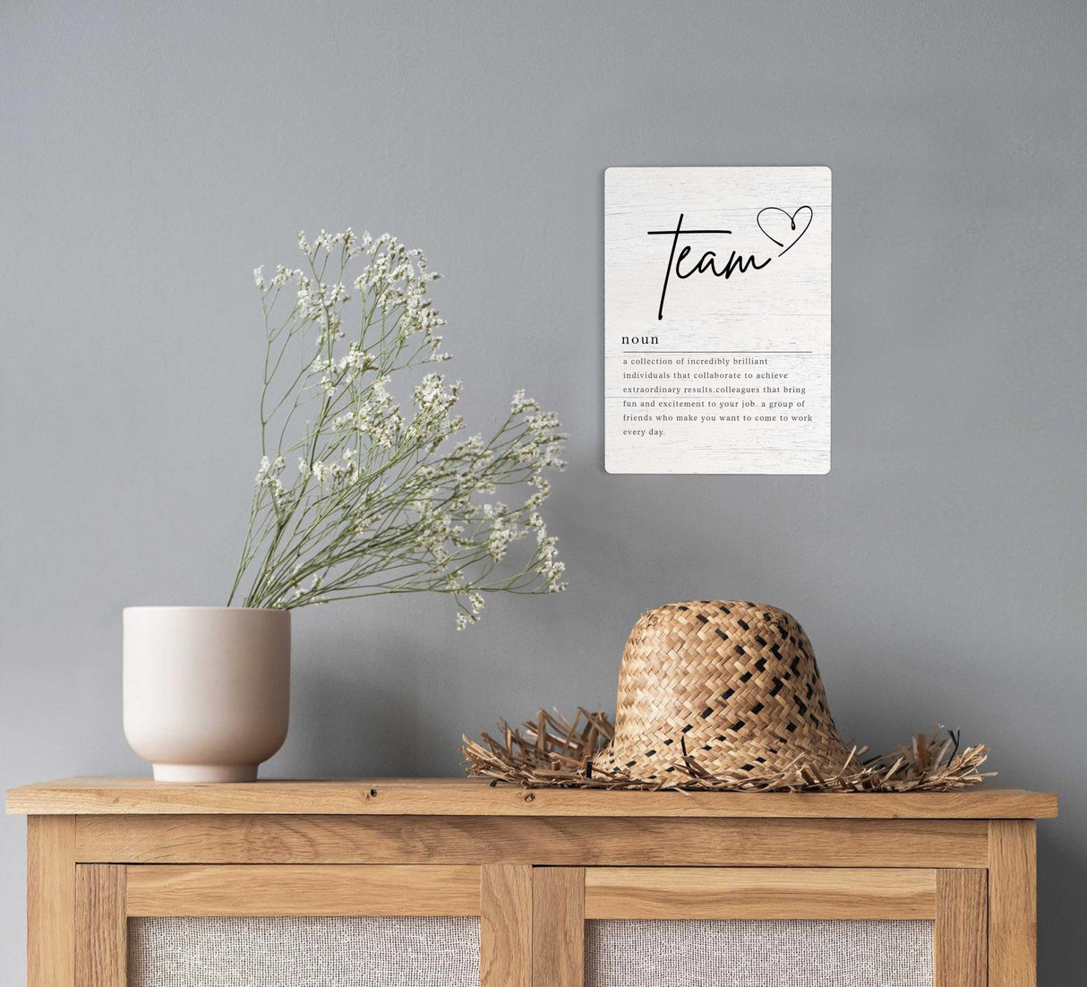 Team Definition Farmhouse Wood Sign with Stand for Women's and Men's Desk - Inspirational and Positive Office Decor with Rustic Charm and Encouragement for Home or Office Shelf NODROY