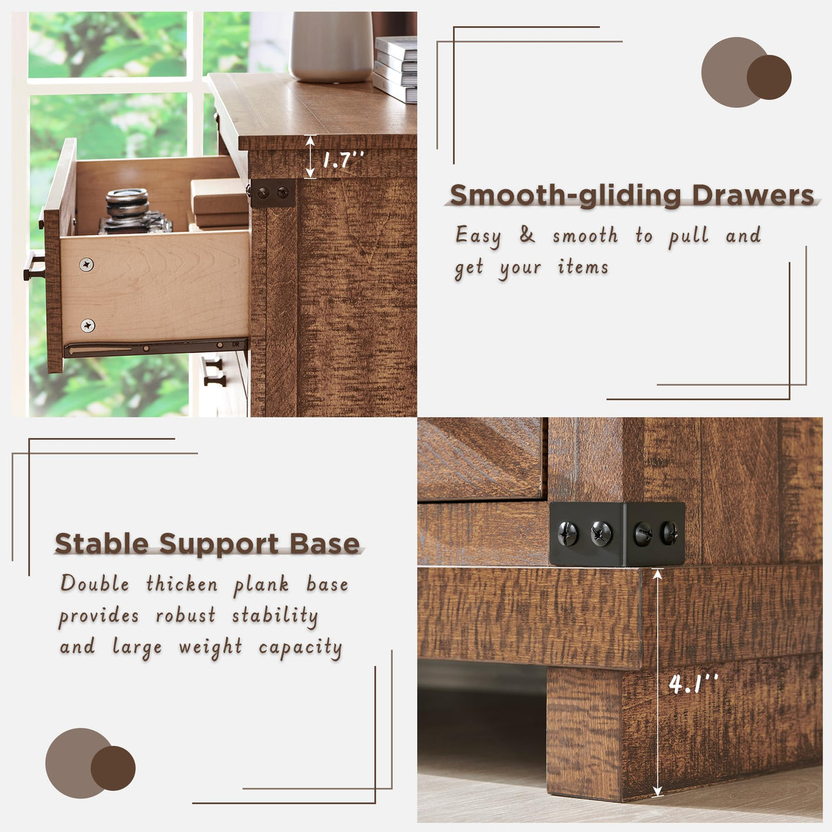 Farmhouse 5 Drawers Dresser for Bedroom, Tall Chest of Drawers with Thick Plank Styling, Wood Rustic Closet Dresser for Bedroom, Living Room, Reclaimed Barnwood RedLemon