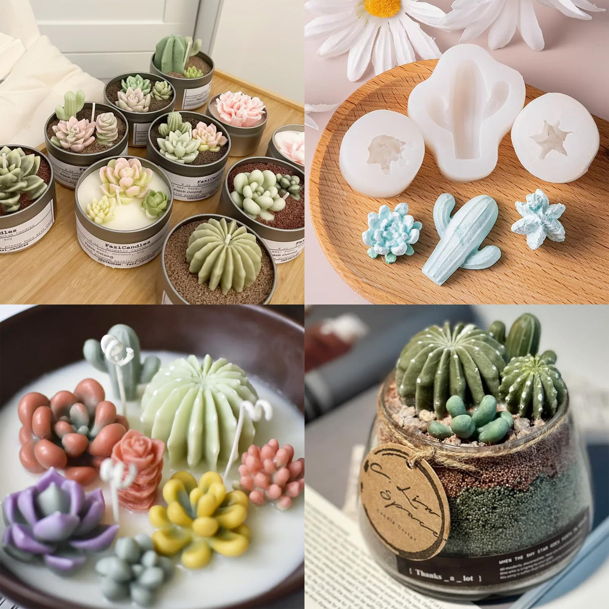 EuTengHao Succulent Silicone Molds, 3D Flower Resin Mold for Candle Soap Cake Decoration Making, Plant Flower Wax Scented Candle Soap Silicone Molds (10Pcs) EuTengHao