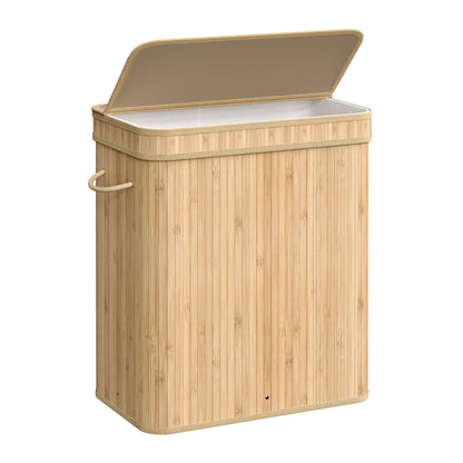 SONGMICS Laundry Hamper with Lid, Bamboo Laundry Basket, Removable Machine Washable Laundry Basket, with Handles, 26.4-Gallons, for Laundry Room, Bedroom, Bathroom, Natural ULCB063N01 - WoodArtSupply