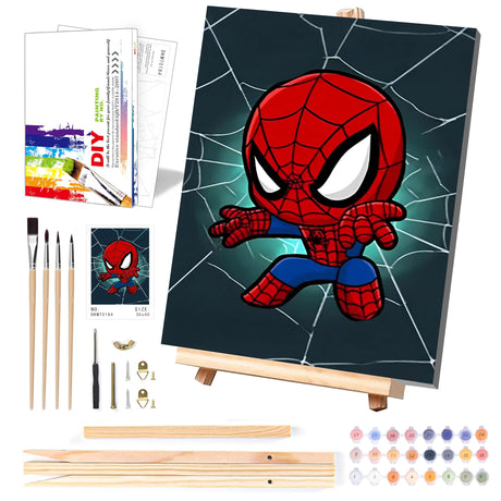 Cartoon Paint by Numbers Kit for Kids with Framed Canvas - with Wooden Easel, Easy Kids Paint by Number Kits Age 8-12, DIY Acrylic Oil Painting Kits with 4 Wooden Brushes Nice Gift Box (12x16 inch) KOJEFCV