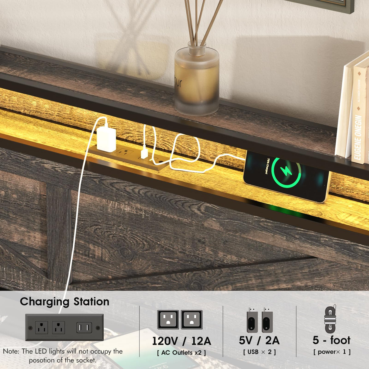 Halitaa Bed Frame Queen Size with Charging Station, Platform Metal Bed with Headboard & Led Light, Farmhouse Storage Bed for Bedroom, No Box Spring Needed Halitaa