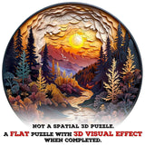 Wooden Puzzles for Adults - Flat Puzzle with 3D Visual Effect Sunset Forest Puzzle, Unique Shape Wooden Jigsaw Puzzles, Wood Puzzles Adult, Fall Puzzle Good Gift Idea (S-8.5 * 8.5in - 100 Pieces) Pijesaksa