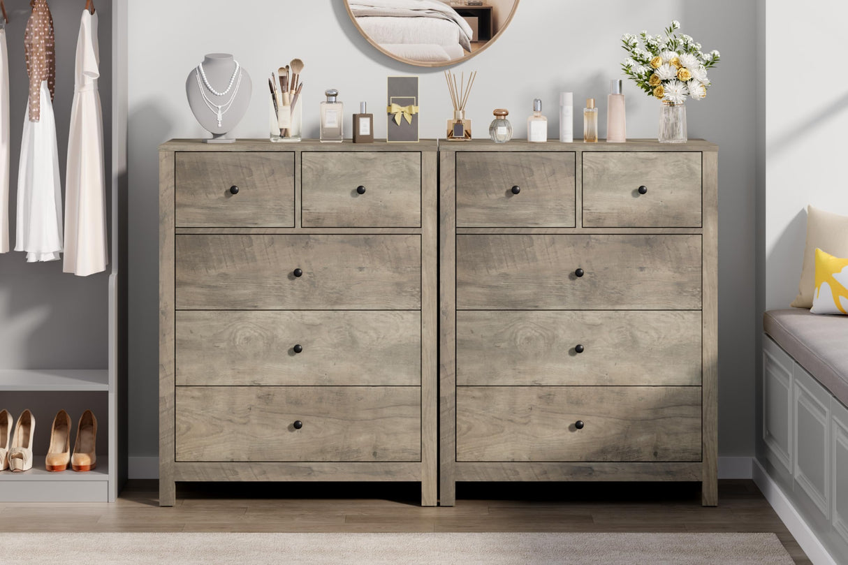 GarveeHome Grey 5 Drawer Dresser for Bedroom, Modern Tall Dresser Organizer with Storage Drawers, Wooden Chests of Drawers for Bedroom, Entryway, Hallway, Home Office GarveeHome