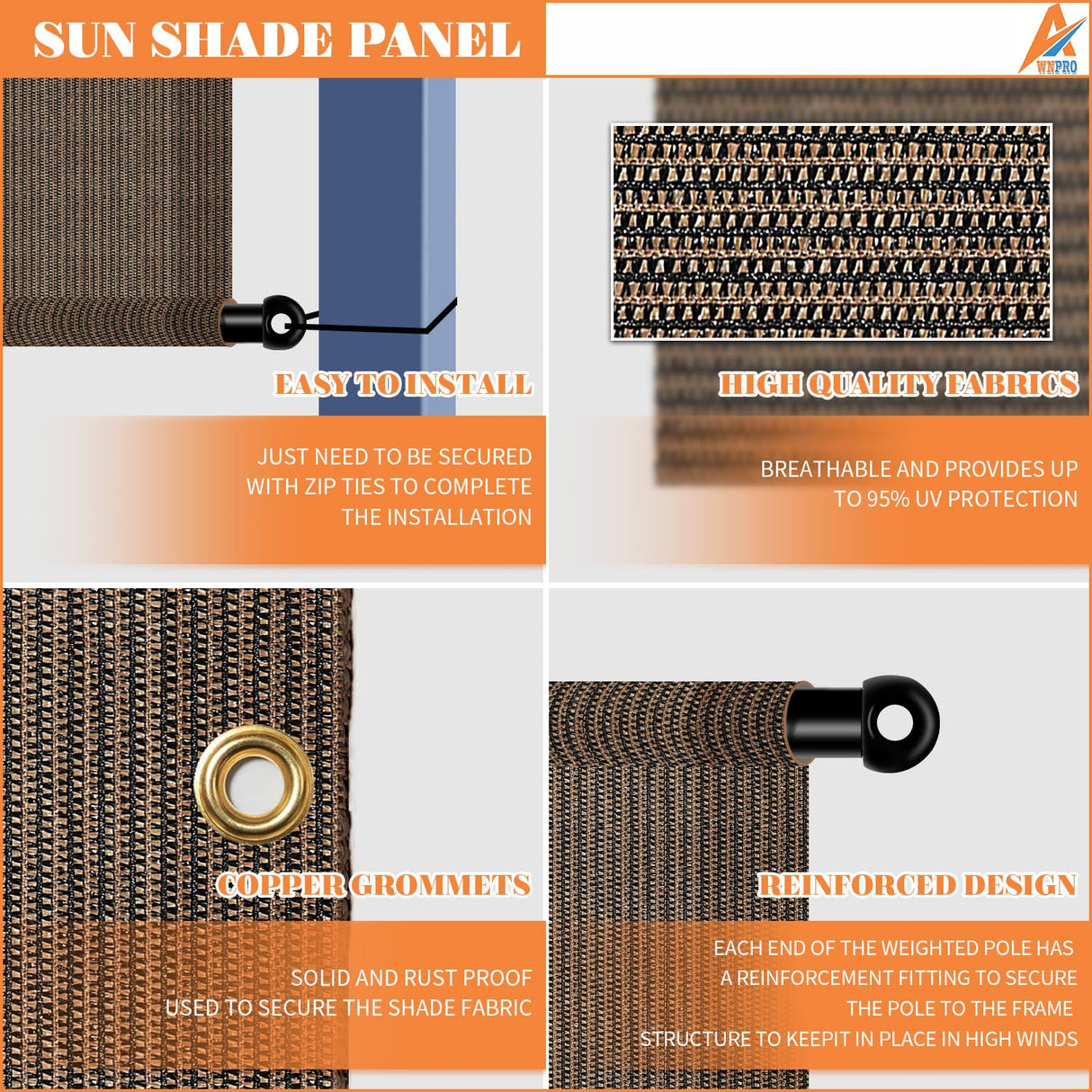 AwnPro 9' x 18' Outdoor Pergola Shade Cover Canopy for Patio Deck Porch Backyard Gazebo Replacement Shade Cover with Spaced Grommets Weighted Rods Brown AwnPro