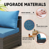 TerraRelax Patio Furniture Set 7 Pieces All Weather Patio Conversation Sets Wicker PE Rattan Outdoor Sectional Couch Sofa Set with Cushion Ottoman Table for Garden, Backyard, Poolside Peacock Blue TerraRelax