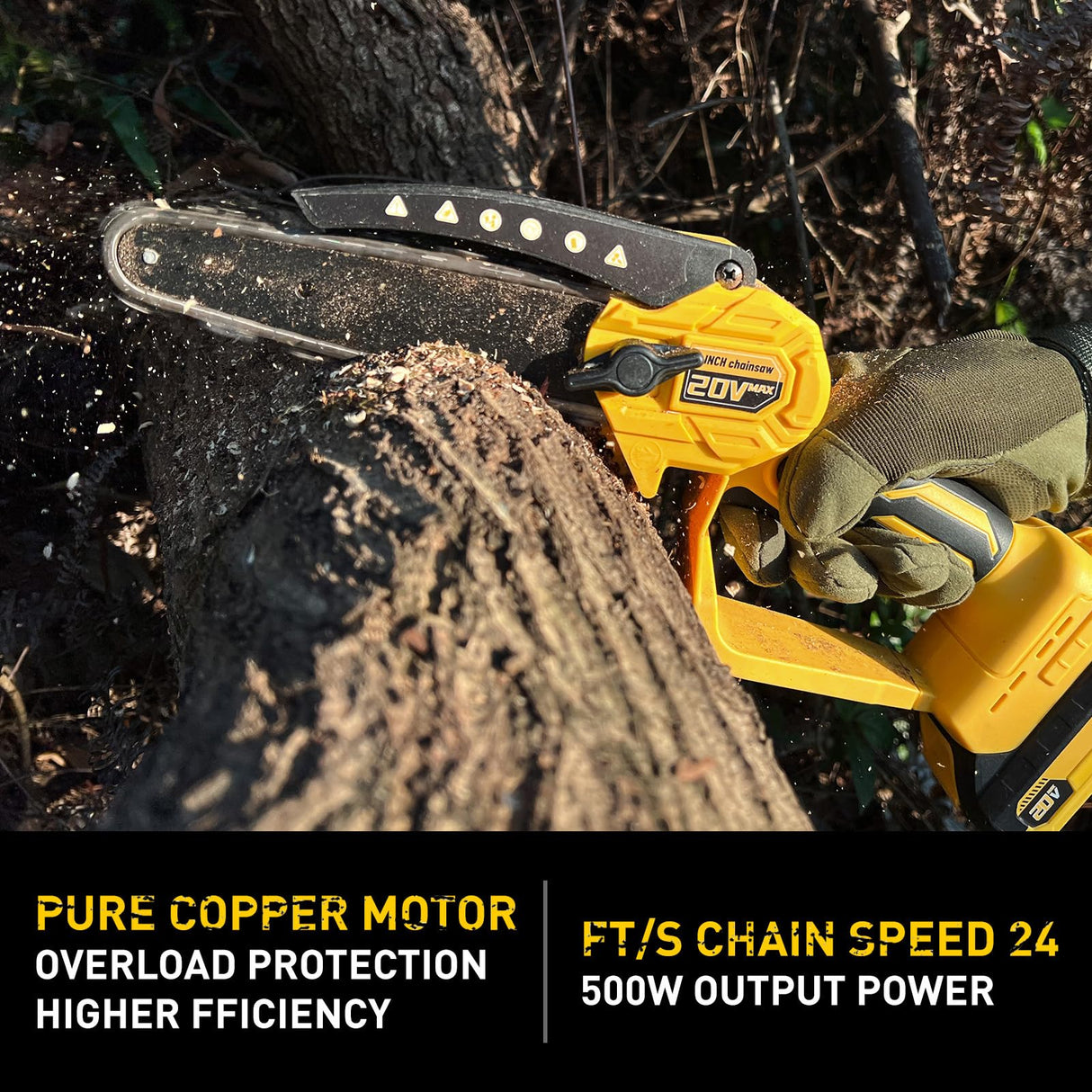 Mini Chainsaw Compatible With Dewalt 20V MAX Battery,Cordless Pruning Chainsaw with Security Lock & Replacement Chain, Battery Powered for Wood Cutting|Tree Trimming|Camping(Battery Included) FUHAUS
