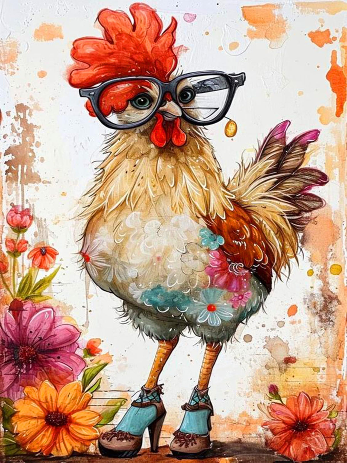 Ekuxom Chicken Diamond Art Kits for Adults, Diamond Painting Kits for Adults, Full Drill Round Funny Diamond Painting Chicken Kits Wall Art Decor 12x16inch Ekuxom