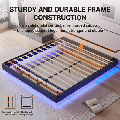 Hasuit Black California King Floating Bed Frame with LED Lights - WoodArtSupply