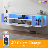 SogesPower Floating TV Stand with Lights,Floating Entertainment Center Wall Mounted LED TV Stand with Storage for Living Room Bedroom,Modern White Floating TV Shelf, 55inch SogesPower