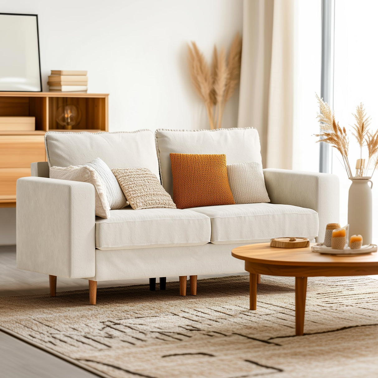 Pamapic 66“ Loveseat Sofa,2 Seater Love seat Couch,Comfy Dutch Velvet Cushion,Deep Love Seat,Removable Washable Loveseat,Modern Love Seat Couches for Living Room,Bedroom, Apartment,Loft,Cream Pamapic