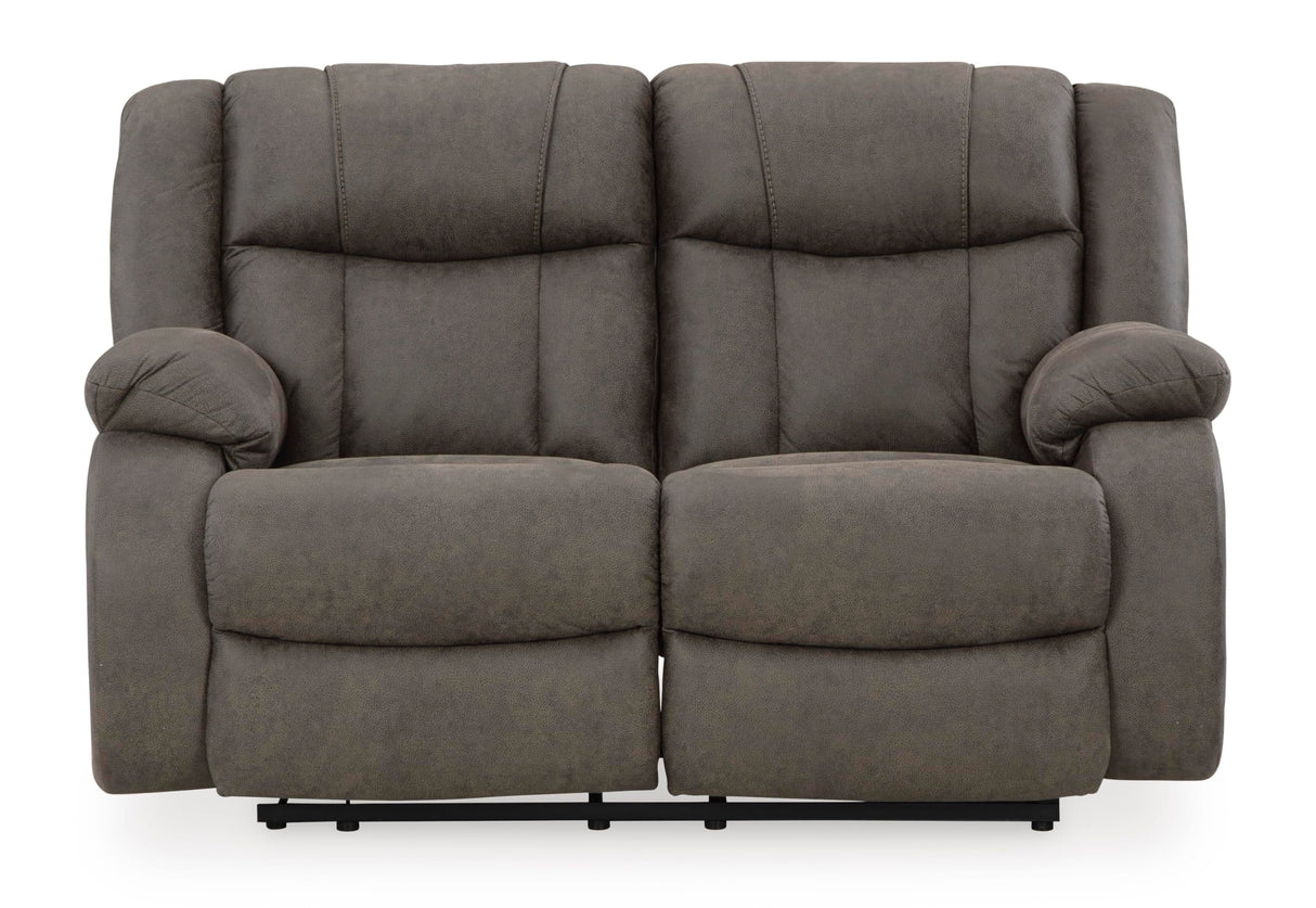 Signature Design by Ashley First Base Contemporary Faux Leather Manual Reclining Loveseat, Gray Signature Design by Ashley