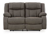 Signature Design by Ashley First Base Contemporary Faux Leather Manual Reclining Loveseat, Gray Signature Design by Ashley