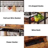 IRONCK Large Bakers Rack with Power Outlet, 62 Inch Wide Microwave Stand, Coffee Bar with Storage, Kitchen Racks and Shelves IRONCK