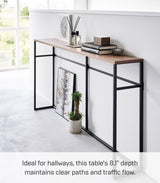 Yamazaki Home Long Console Entryway or Hallways, Narrow Behnd Sofa Table with Wooden Top | Steel, One Size, Black YAMAZAKI