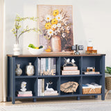 Joaxswe 8 Cube Book Shelf, Farmhouse Wood Long Storage Organizer Bookcase, 62" Horizontal Navy Blue Console Closet Bookshelf, Hallway TV Stand for Entryway, Display Cabinet Book Case for Living Room Joaxswe