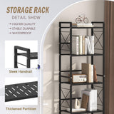 JSB 5 Tier Metal Bookshelf Bathroom Storage Standing Shelf Unit Kitchen Storage Organizer Display Rack Bookcases Shelves for Living Room, Bedroom, Office (Widen Black, 5 Tier) JSB