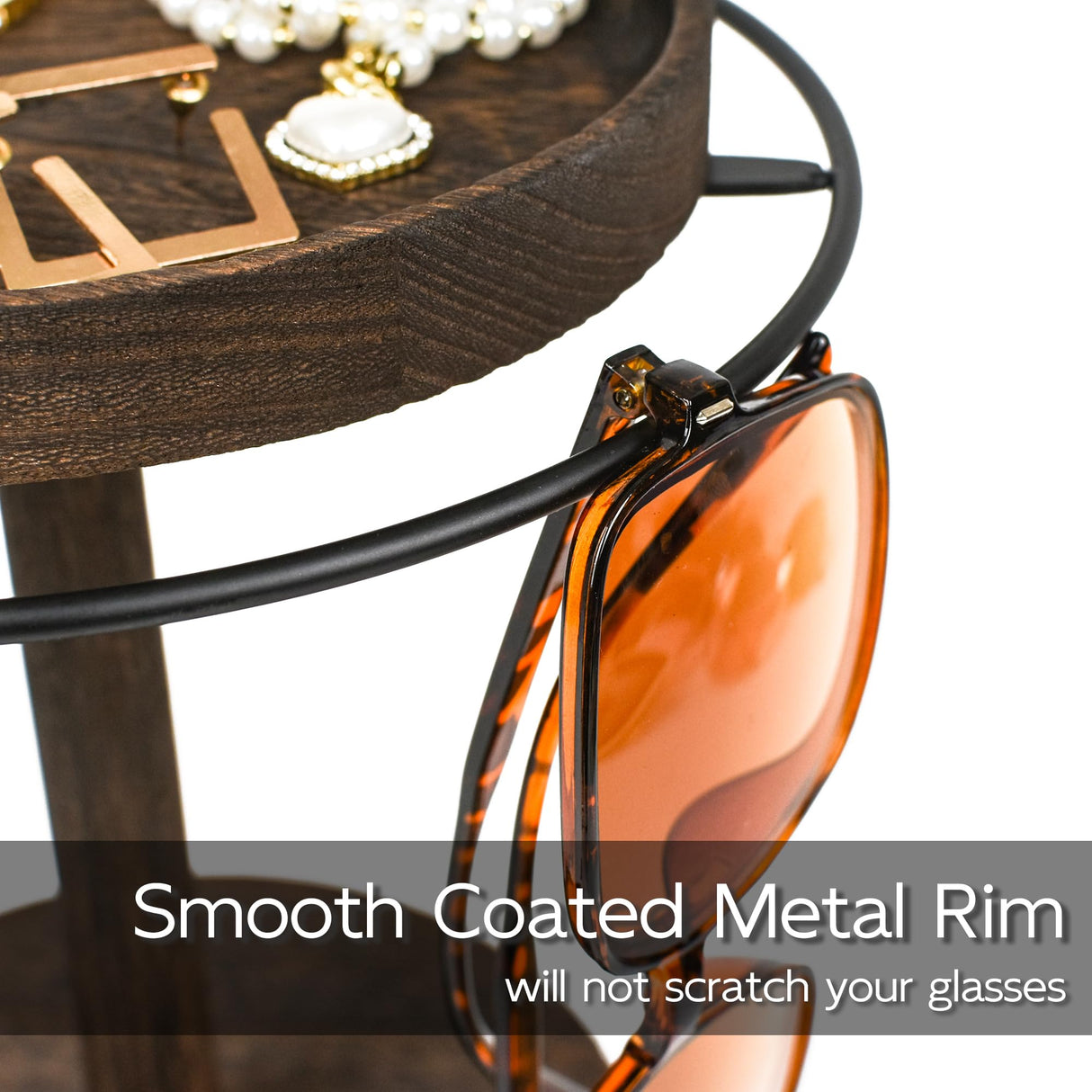 LingLingo Sunglasses Organizer 360° Rotating Eyeglass Holder Stand with Wood Tray and Base, Eye Glass Display Rack for Multiple Sunglass Storage for Table Dresser Nightstand Desk LingLingo