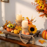 Hanobe Wooden Riser Decorative Tray: Farmhouse Wood Pedestal Display Stand Rustic Brown Tray Riser Centerpiece for Coffee Bar Kitchen Dining Room Home Table Decor, Short & Tall Footed Hanobe