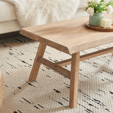 Wnutrees 43" Farmhouse Solid Wood Coffee Table, Rustic Rectangular Center Table for Living Room, Natural Wnutrees