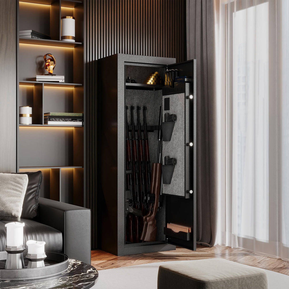 KAER 15 Biometric Gun Safe for Rifles and Pistols,Gun Cabinet with Fingerprint/Keypad/Key Access,Rifle Safe with Removable Shelf and Pistol Pocket.[No Assembly Required] KAER